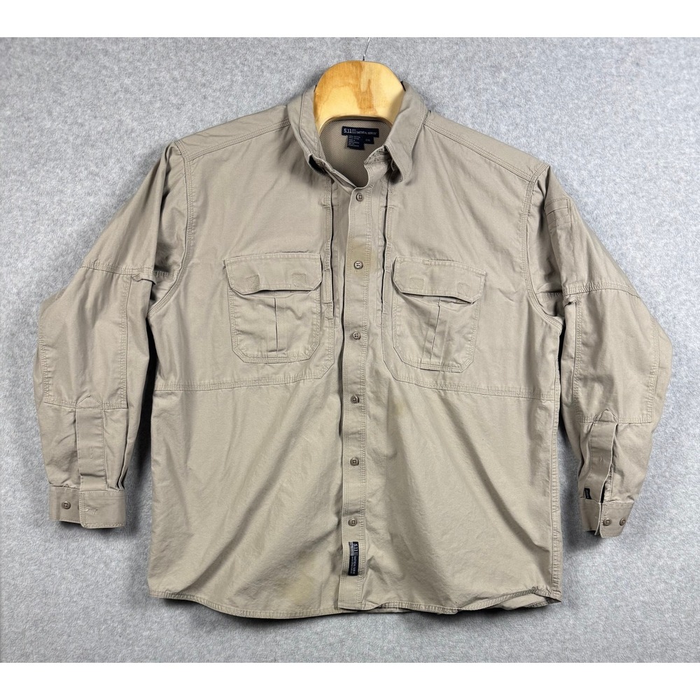 5.11 Tactical Shirt Mens 2XL Khaki Long Sleeve Cotton Ventilated Utility